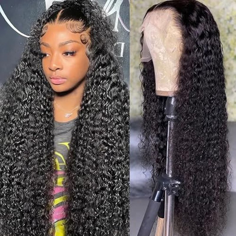 Water Wave Lace Front Wigs for Black Women HD 13x4 Glueless Lace Frontal Human Hair Pre Plucked with Baby Hair Wet and Wavy Wigs 150% Density Natural Color (24 Inch)