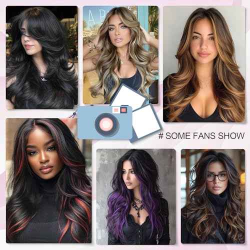 Purple Wig with Bangs Long Wavy Purple Layered Wig with Curtain Bangs for White Black Women,Synthetic Layered Long Wavy Shaggy for Women 24inch