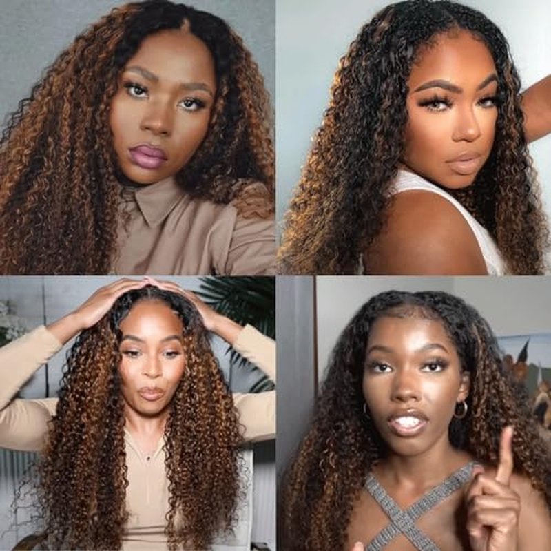 Highlight Bundle P1B30 Kinky Curly Wave Human Hair Bundles Two Tone Black Mixed With Light Brown 3 Bundles 32 32 32 Inch 1B30 Ombre Brown Wet And Wavy Bundle