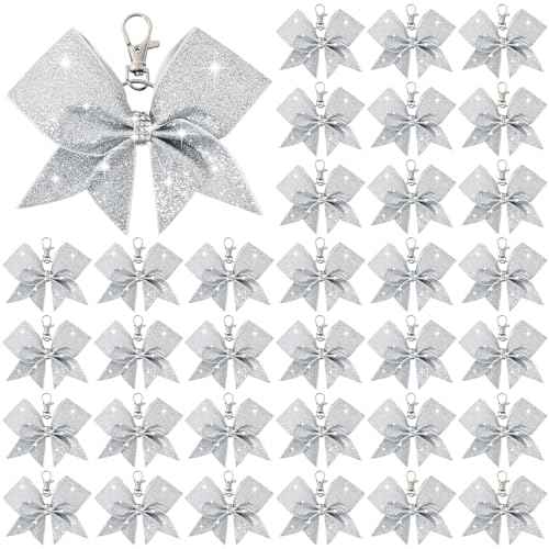 Aileam Cheer Bow Keychain Glitter Bow Keychain Hair Bow for Girls Rhinestones Sequin Bow School Senior Cheer Bow Accessories