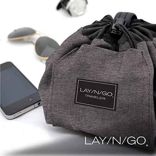 Lay-n-Go Drawstring Toiletry Bag - Water-Resistant 4-In-1 Lay Flat Toiletry Bag - Durable, Easy-To-Clean Travel - For Men & Women - Machine Washable & Compact (20", Grey)