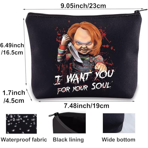BWWKTOP Evil Doll Cosmetic Makeup Bag Murderous Toy Gifts I Want You For My Soul Zipper Travel Bags Killer Doll Merch (for My Soul)