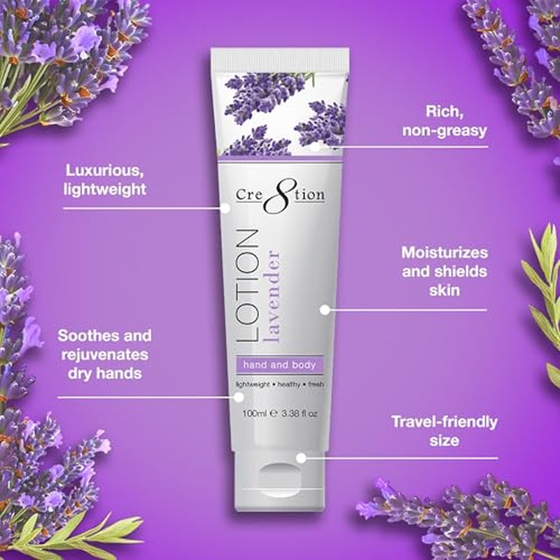 Cre8tion Spa Lavender Hand & Body Lotion, Luxurious Lightweight Moisturizer for Silky, Smooth Skin, 3.3 Fl Oz