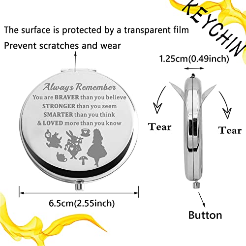 KEYCHIN Alice Fans Pocket Mirror Alice Fairy Tales Gift Always Remember You are Braver Stronger Smarter Than You Think Compact Makeup Mirror (Alice-S)