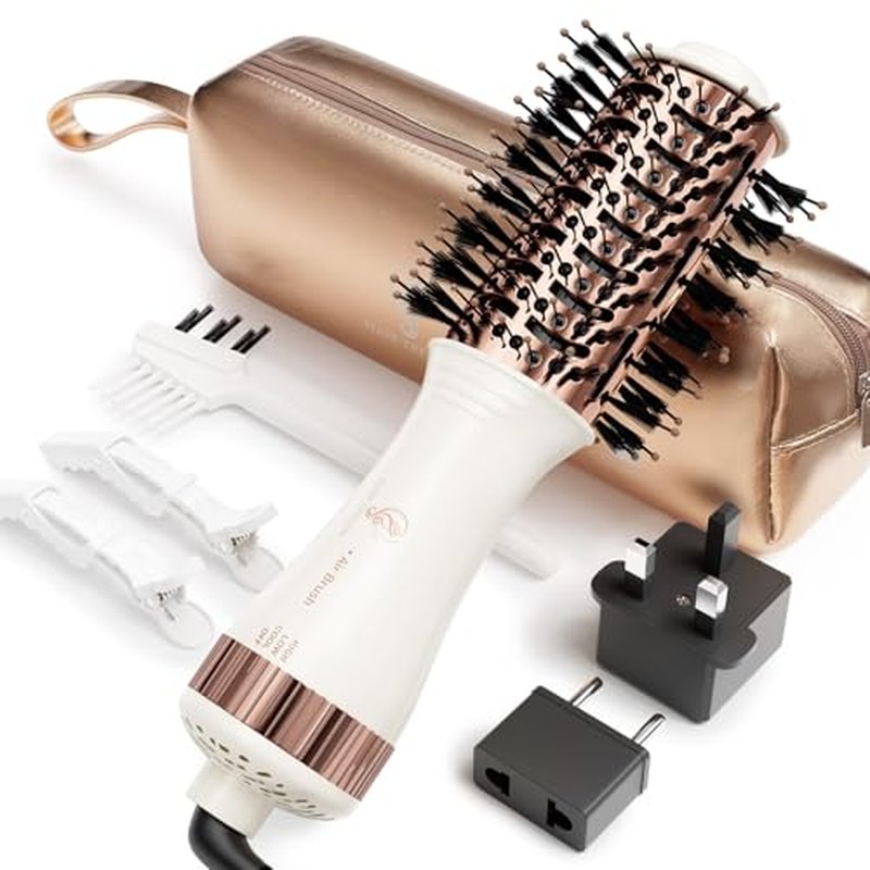 Travel Blow Dryer Brush in one, Dual Voltage Mini Hot Air Brush, Hair Trends Nano Titanium 2 Inch One Step Hair Dryer and Styler Volumizer Oval Shape