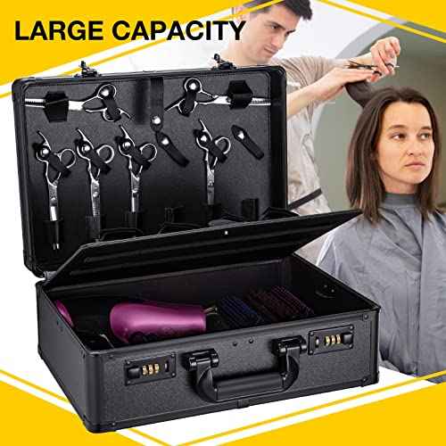Noverlife Large Barber Carrying Case with Code Lock, 16x11x6in Hairdresser Tool Box Organizer Traveling Case, Portable Travel Barber Suitcase for Hair Stylist Pet Groomer Beauty Salon Makeup Artist