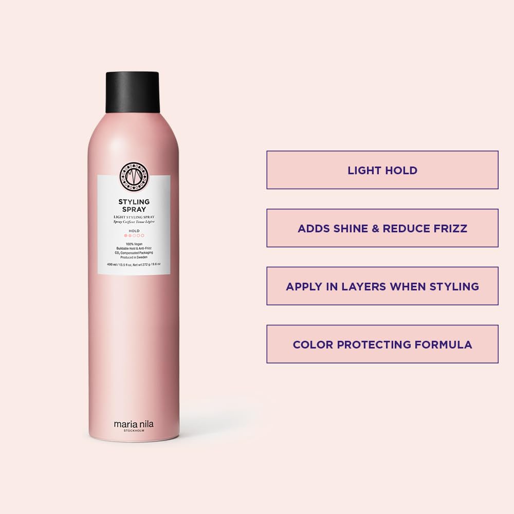 Maria Nila Styling Spray, Hold 2/5, Adds Shine & Reduces frizz, Antioxidant Preserves Hair Color, 100% Vegan & Sulfate/Paraben free, 13.5 Fl Oz