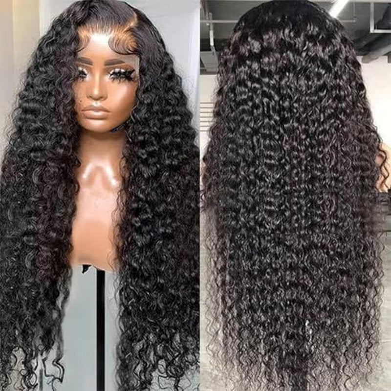 13x6 Deep Wave Lace Front Wigs Human Hair Wigs for Women 180% Density HD Transparent Deep Curly Lace Frontal Wigs Human Hair Pre Plucked with Baby Hair Natural Color 24 Inch
