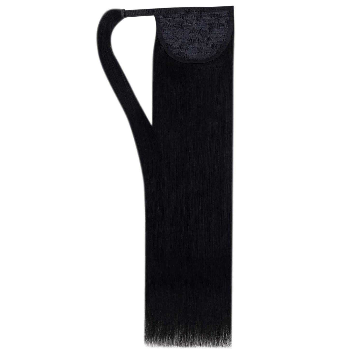 Easyouth Ponytail Extension Human Hair, Jet Black, 12 Inch 70G, Pony Tail Extensions, Flexible Wrap Around Ponytail, Short Straight Hair Extensions