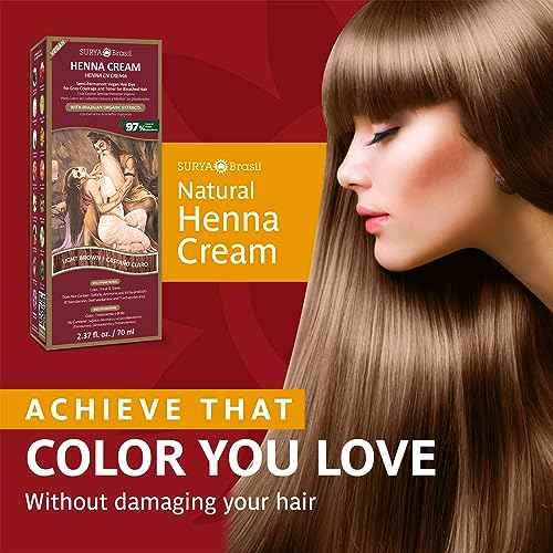 Surya Brasil Light Brown Natural Henna Cream Hair Color Treatment for Gray Hair Coverage, Deep Conditioning Semi Permanent Hair Dye, 2.37 oz / 70 ml