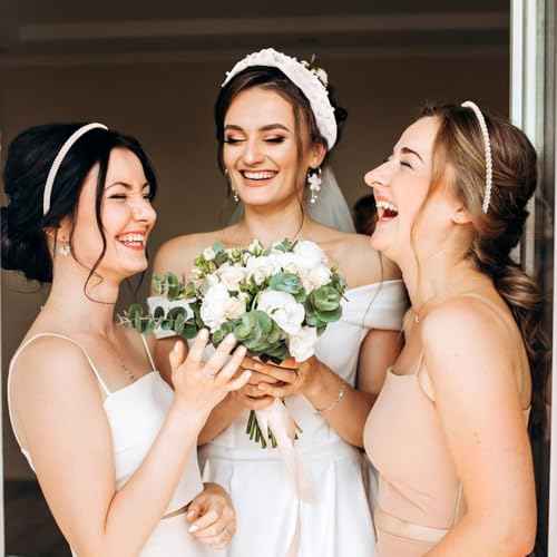 TODDER 6PCS Pearl Headbands for Women, Bridal Hair Accessories White Headband Cute Fashion Elegant Bride Headbands for Wedding, Party, Prom and Birthday