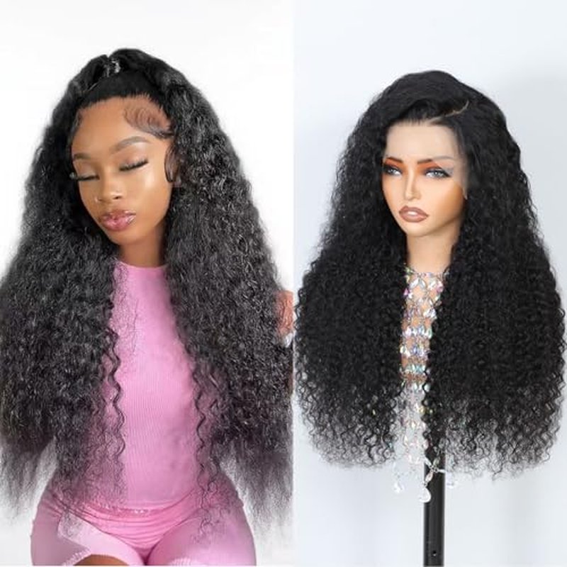 Deep Wave Lace Front Wigs Human Hair 13x6 HD Pre Plucked curly wig 200 Density Deep Wave Curly Glueless Frontal Wigs for woman Human Hair £¨20 inch,Natural Black£©