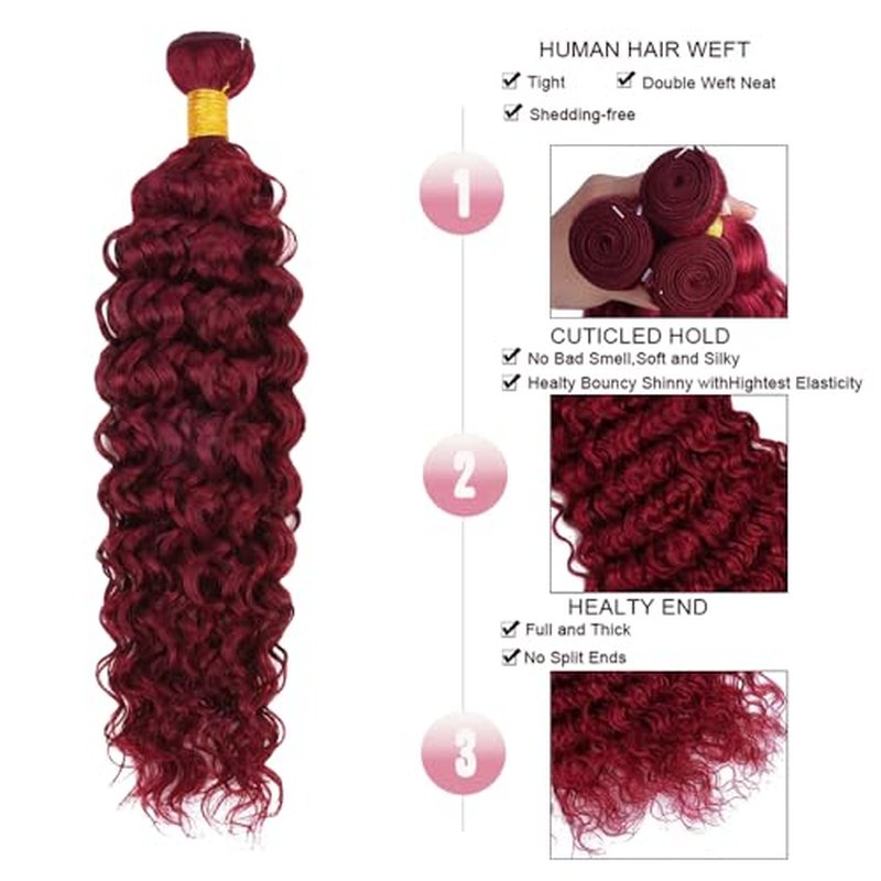 26 28 30 inch LadrXadr 99J Bundles Human Hair Burgundy Water Wave 3 Bundles 99J Water Wave Bundle Human Hair Extensions