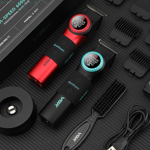 VGR 977 Professional Hair Trimmer Hair Clippers for Men, 8000rpm T-Blade Trimmer Zero Gapped Cordless Barber Clippers, Rechargeable Edgers Clippers with LED Display(Black)