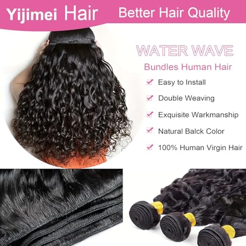 Water Wave Bundles Human Hair Bundle Curly Hair 20 22 24 26 inch 100% Unprocessed Brazilian Virgin Bundles Wet And Wavy Bundle Real Natural Black For Black Women