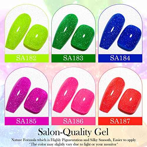 MEET ACROSS Luminous Reflective Gel Polish, Glow in Dark Gel Nail Polish, Reflective Glitter Nail Polish with Nail Brush, Neon Color Shiny Disco Luminous Polish for DIY Manicure Nail Art Salon