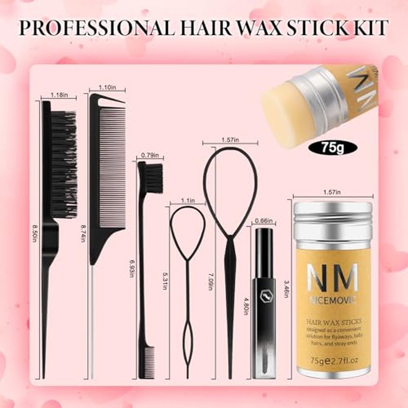 Slick Back Hair Brush Wax Stick Set for Flyaways Stocking Stuffers for Kids Women Christmas/Birthday Gifts Hair Accessories for Women Girl Teen Girls Trendy Stuff, Hair Styling Tools Baby Hairs Gel