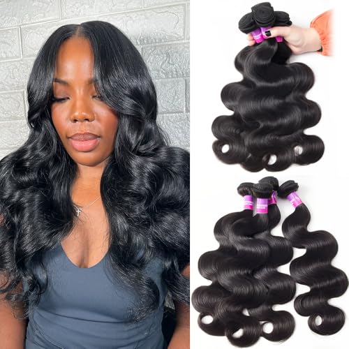 12A Human Hair Bundles 400g Body Wave Bundles Human Hair Extensions 16 18 20 20 Inch Brazilian Virgin Body Wave 4 Pieces Deals Unprocessed Brazilian Quick Weave Extensions Natural Black