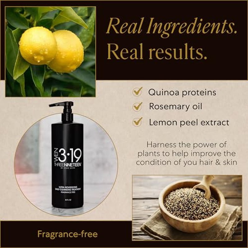 WEN 319 by Chaz Dean Daily Cleansing Treatment - Cleansing Conditioner for Hair, Shampoo & Conditioner Cowash for Fine or Curly Hair, Co Wash with Rosemary Oil - Fragrance Free, 32 Fl Oz (Pack of 1)