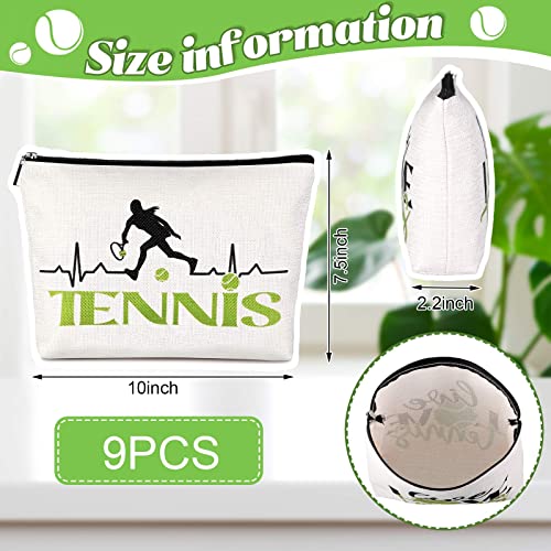 Pinkunn 9 Pieces Tennis Gifts for Women Tennis Makeup Bag Tennis Accessories Pouch Bag for Tennis Travel Zipper Cosmetic Bags for Tennis Lover Player Team Novelty Graduation Birthday Xmas Gift