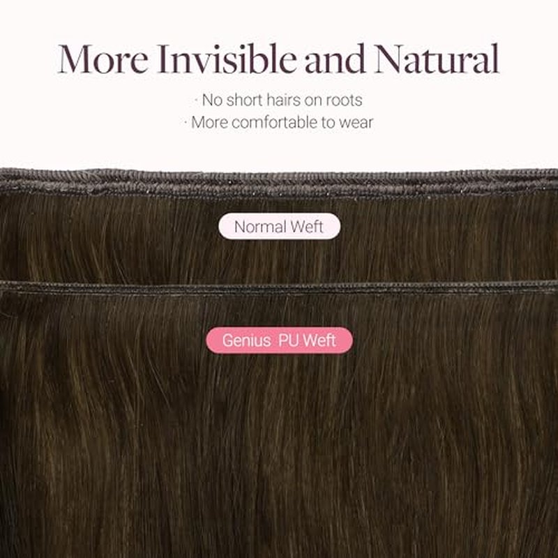 GOO GOO Tape In Weft Hair Extensions Human Hair, Genius PU Long Weft Tape In Hair Extensions Real Human Hair, Silky Easy to Use, 4/27/4 Balayage Chocolate Brown to Caramel Blonde 22 inch 60g