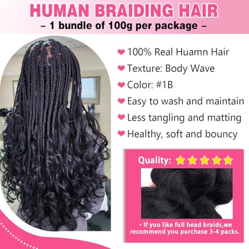 Human Braiding Hair 100g One Bundle/Pack 26 Inch Natural Black Body Wave Curly Bulk Human Hair for Braiding No Weft 100% Unprocessed Brazilian Human Hair Braiding Hair for Boho Braids