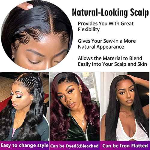 13x4 Ear to Ear HD Lace Frontal Closure 12A Unprocessed Brazilian Virgin Body Wave Human Hair Frontal 150% Density 18 Inch Full Lace Closures Pre Plucked Natural Black