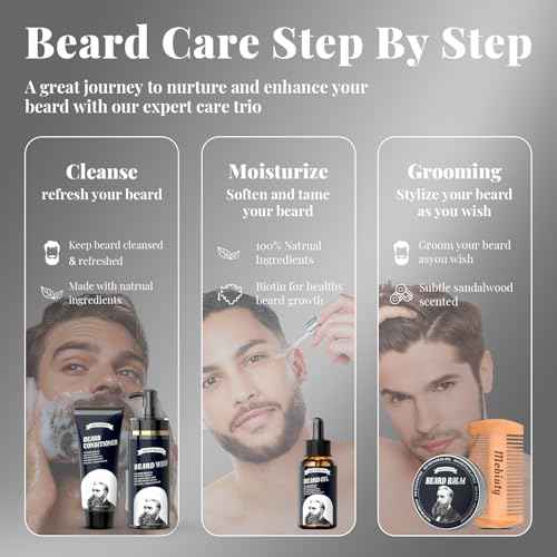 Beard Growth Kit - Mobiuty Men's Beard Care Kit with Natural Ingredients, Includes Beard Wash, Beard Oil, Beard Conditioner, Beard Balm and Beard Comb, Gift Set for Boyfriend Husband Fathers