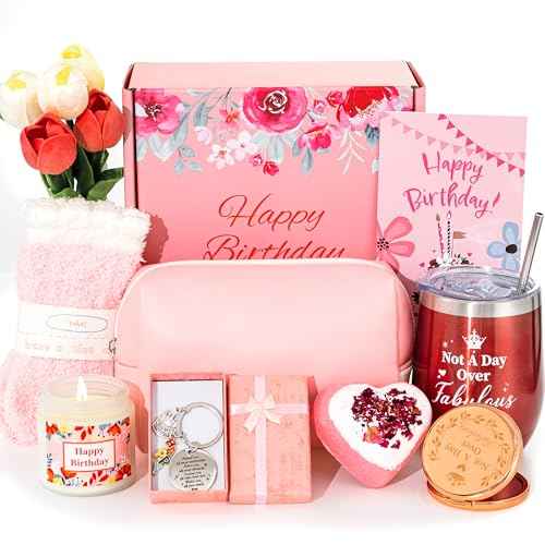 Birthday Gifts Baskets Box Women, Unique Happy Birthday Gifts Basket for Mom Her Best Friend Sister Wife Girlfriend Coworker,Luxury Self Care Ideas Box Relaxing Spa Gifts Set with Tumbler