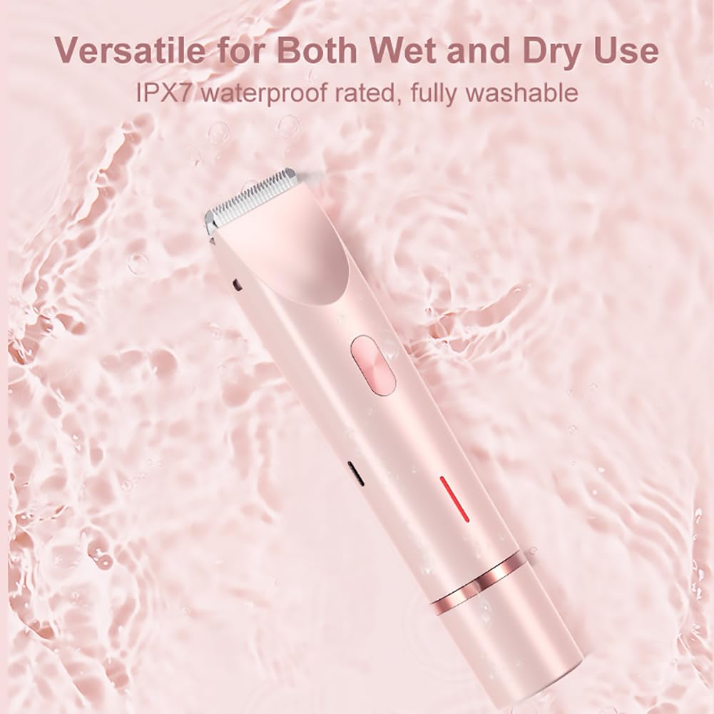 Kwooiuia Women's Dual-Head, Dual-Purpose Electric Shaver & Bikini Trimmer, IPX7 Waterproof for Dry & Wet Use, Underarm Special (Pink)