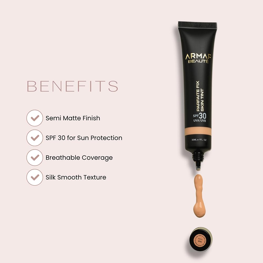 Armaf Beauté Parfaite Fix - Skin Tint | Tinted Moisturizer with Spf 30 For Sun Protection | Semi Matte Finish | Warm Beige, 30 ml/1 fl.oz