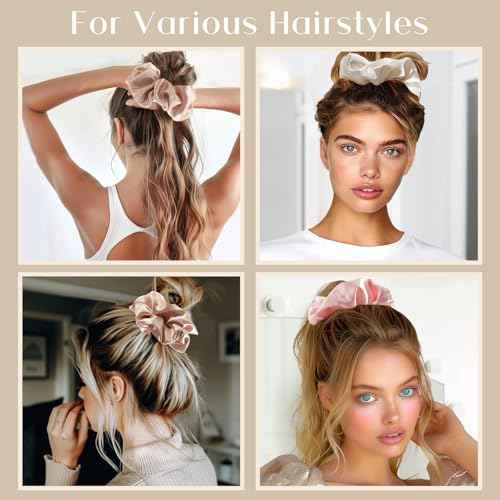 Lolalet Big Scrunchies for Women, 5.9 Inch Large Satin Scrunchies Jumbo Oversized Elastic Hair Ties Extra Large Giant Hair Bands -4 Pack, Style D