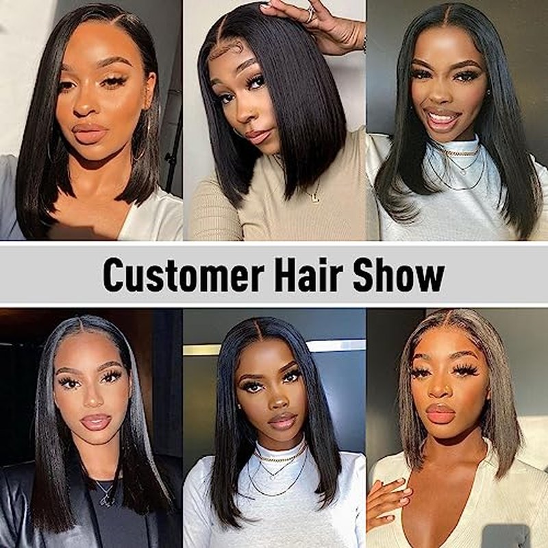Wear and Go Glueless Bob Wig Human Hair Straight, 6x4 Pre-Cut HD Lace Front Glueless Wigs Pre-Plucked, Transparent Lace Closure Wigs for Women 180% Density 16 inch