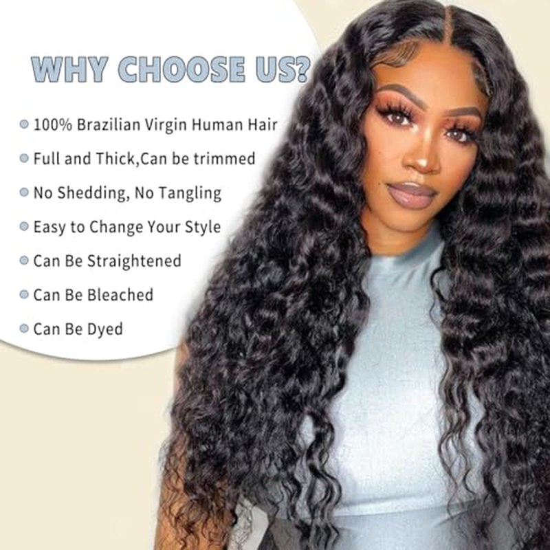 LICHANG 12A Deep Wave Bundles Human Hair 100% Unprocessed Brazilian Virgin Hair 3 Bundles Human Hair Curly Weave Real Hair Natural Black Color Bundles For Women 16 18 20 Inch