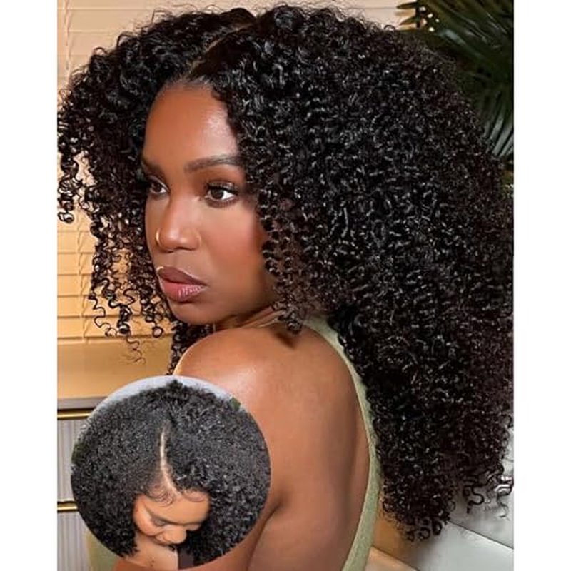 V SHOW V Part Wig Human Hair No Leave Out 180% Density Upgrade U part Afro Curly Wigs with Clips Glueless Wig Human Hair for Women Beginner Friendly No Lace No Glue 16Inch