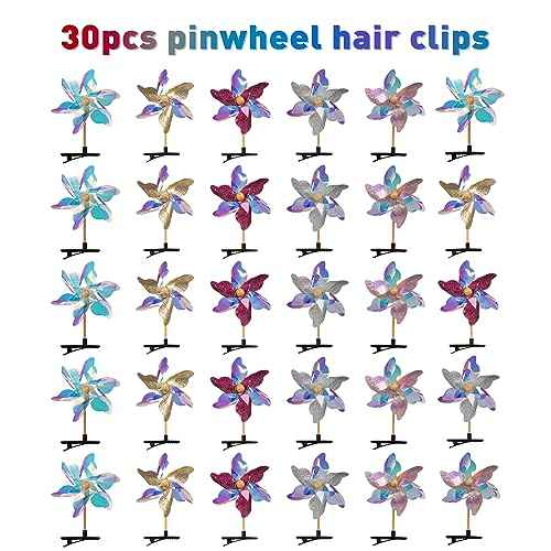 30PCS Sequin Pinwheel Hairpin for Teen Girls Hair Styling Accessories Barrettes Cute Windmill Assorted Alligator Hair Snap Clips with Wind Spinner