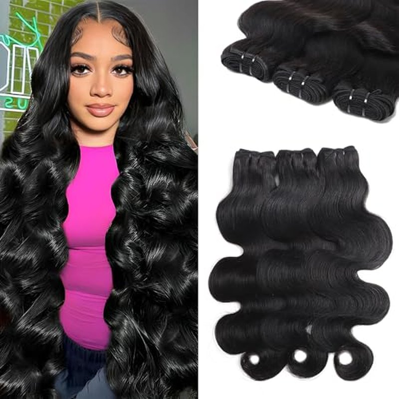 12A Human Hair Bundles 18 20 22 Inch Body Wave Bundles Human Hair 100% Unprocessed Brazilian Virgin Hair 3 Bundles Deals Human Hair Quick Weave Bundles Real Human Hair Extensions Natural Black