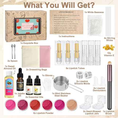 Lipstick Making Kit- 47Pcs DIY Matte Velvet Lipstick Set, Lip Gloss Kit, Make Your Own Lip Stain Kit with Beeswax Long-Lasting Quick-Drying Non-Stick Cup Lip Makeup Gift Kit for Women Beginner