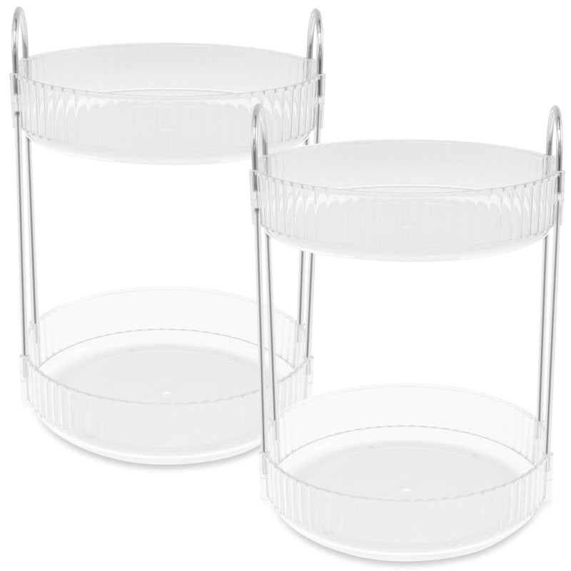Rotating Makeup Organizer 360°Rotating Skincare Organizer Large Capacity Rotating Cosmetic Organizer 2 Layers Rotating Vanity Organizer Practical Rotating Dresser Organizer for Countertop (Clear 2PCS)