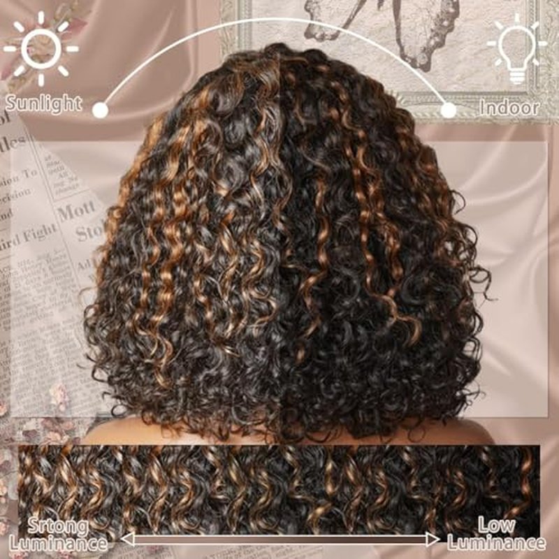 Glueless Wig Pre Plucked Pre Cut Human Hair 1b/30 Balayage Lace Front Wigs Wear And Go Bob Wig Human Hair 7x5 Bye Bye Knots Wigs Highlight Curly Wig 180% Density 18inch