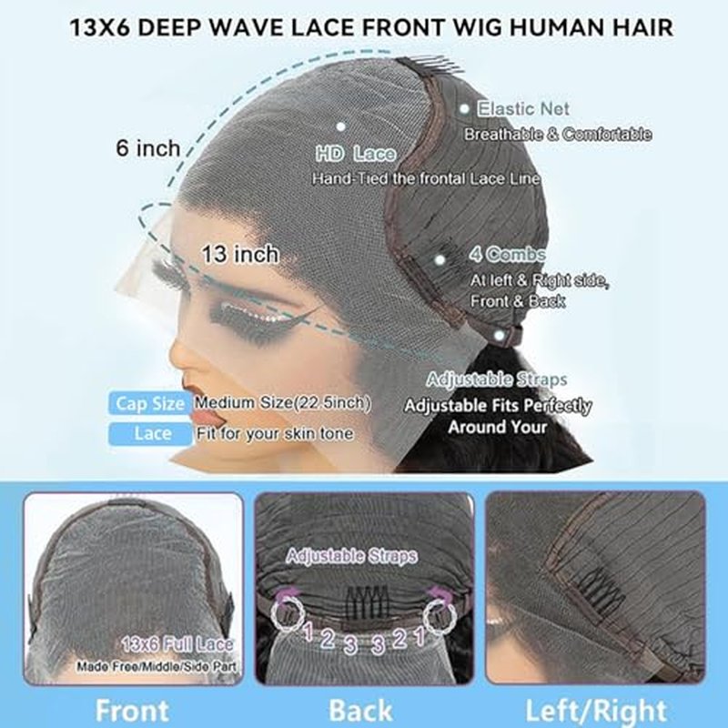 13x6 Deep Wave Lace Front Wigs Human Hair Pre Plucked HD Transparent Lace Frontal Wigs Human Hair for Women Glueless Wigs Human Hair with Baby Hair 26 Inch