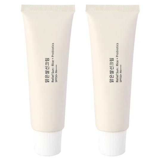2PCS Relief Sun Organic Sunscreen SPF50+, PA++++ Rice and Probiotics | Korean Skin Care Solution for All Skin Types | Nourishing Skin Protection