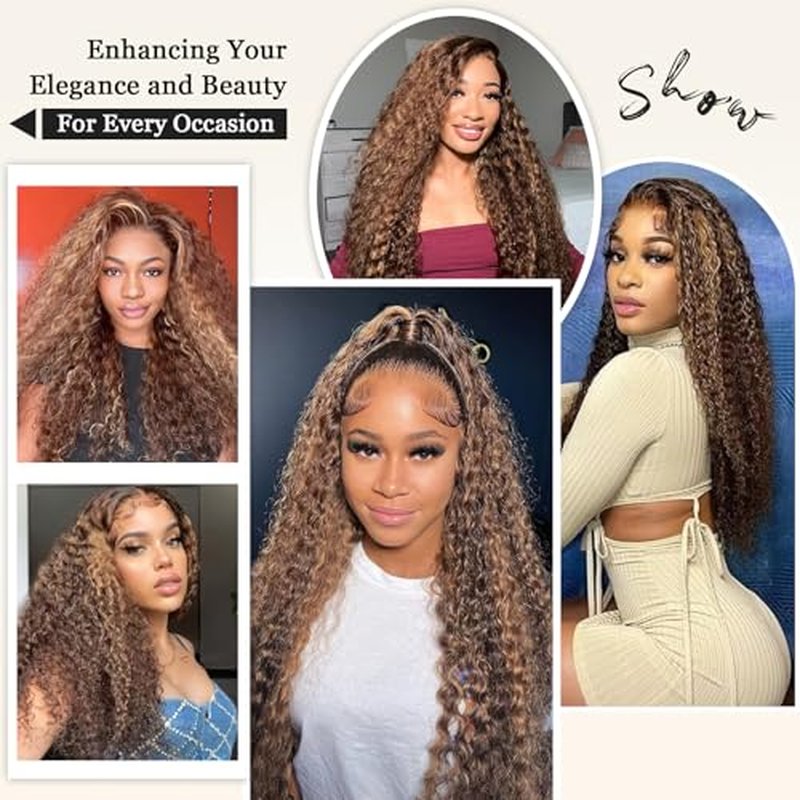 Highlight Ombre Lace Front Wigs Human Hair 13x6 Honey Blonde Deep Wave Wig Human Hair 4/27 Glueless Deep Wave Human Hair Wigs Pre Plucked with Baby Hair for Women 24 Inch