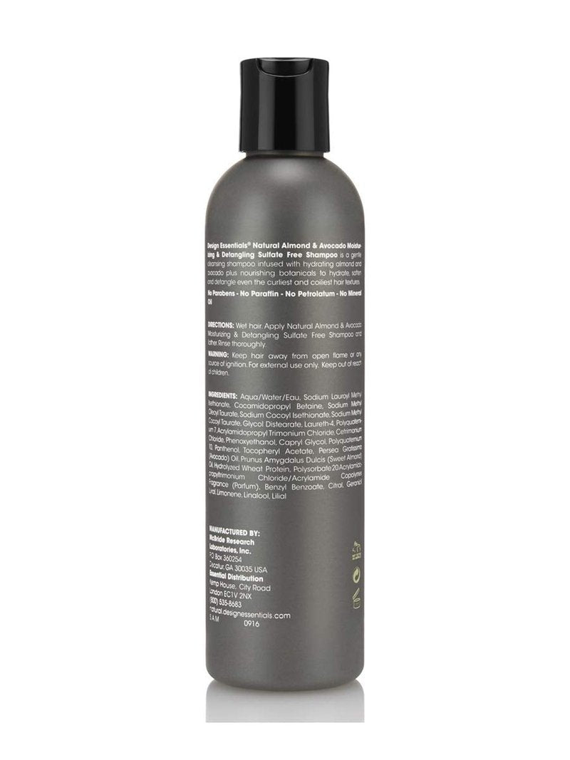 Design Essentials Moisturizing and Detangling Sulfate and Free Shampoo, Almond and Avocado Collection, 12 Ounces