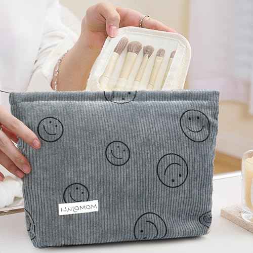 Corduroy Makeup Bag Cosmestic Bag Large Capacity Ladies Women Aesthetic Make Up Organizer Accessories Zipper Pouch Purse Grey