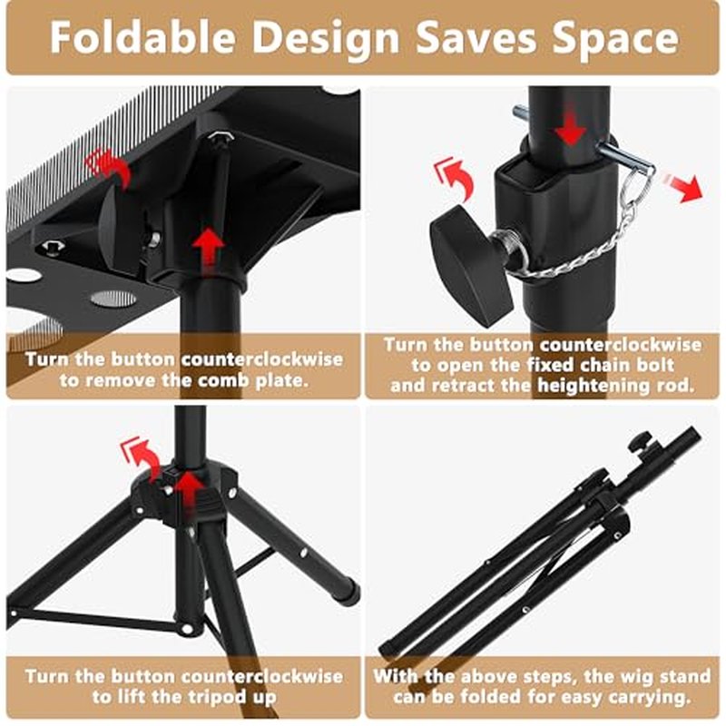 ikare Stainless Steel Braiding Rack - Height Adjustable Hair Extension Holder, Braiding Rack Stand Tripod, Foldable Hair Tray