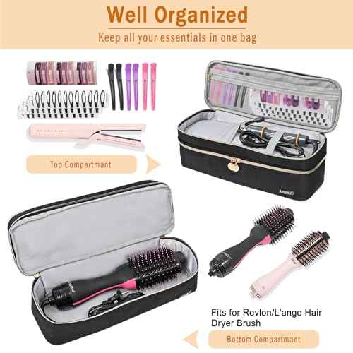 Travel Carrying Case Compatible with Revlon One-Step Hair Dryer Brush/Volumizer/Styler/Hot Tools,Double-Layer Storage Organizer Bag Compatible for Shark FlexStyle/Dyson Airwrap Styler,Black(Bag Only)