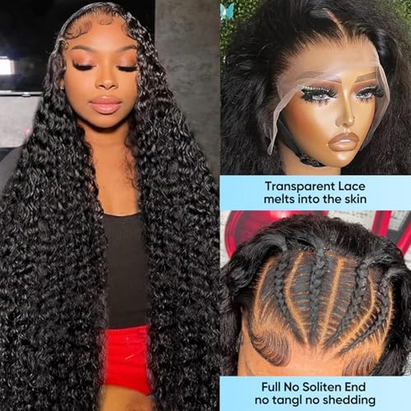 13x6 Deep Wave Lace Front Wigs Human Hair 24 Inch 200 Density Lace Front Wigs Human Hair Wigs for Women Deep Curly HD Lace Frontal Wigs Human Hair Pre Plucked with Baby Hair