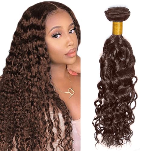 Chocolate Brown Bundles Human Hair Color 4 Water Wave Bundles Niegmeag Brazilian Virgin Remy Hair Single Bundle 18 Inch Double Weft Brown Wet and Wavy Bundle Hair Weave 100g