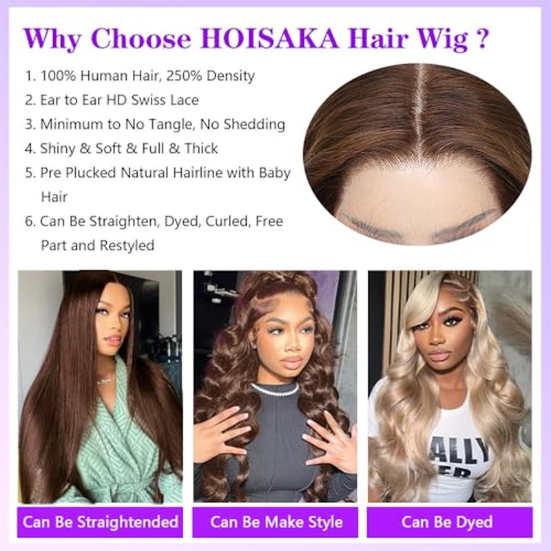 13x4 Lace Front Wigs Human Hair Chocolate Brown Body Wave Human Hair Wig 250% Density Hd Lace Front Wigs Pre Plucked Glueless Brown Human Hair Wig 24 Inch
